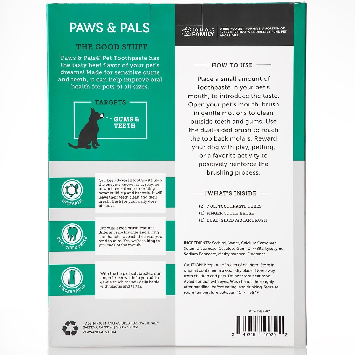 PAWS & PALS Tartar Control Beef Flavored Dog Dental Kit, 2 count
