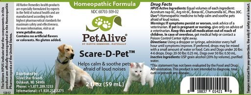 PetAlive Scare-D-Pet Loud Noise Calming Dog & Cat Supplement, 2-oz bottle