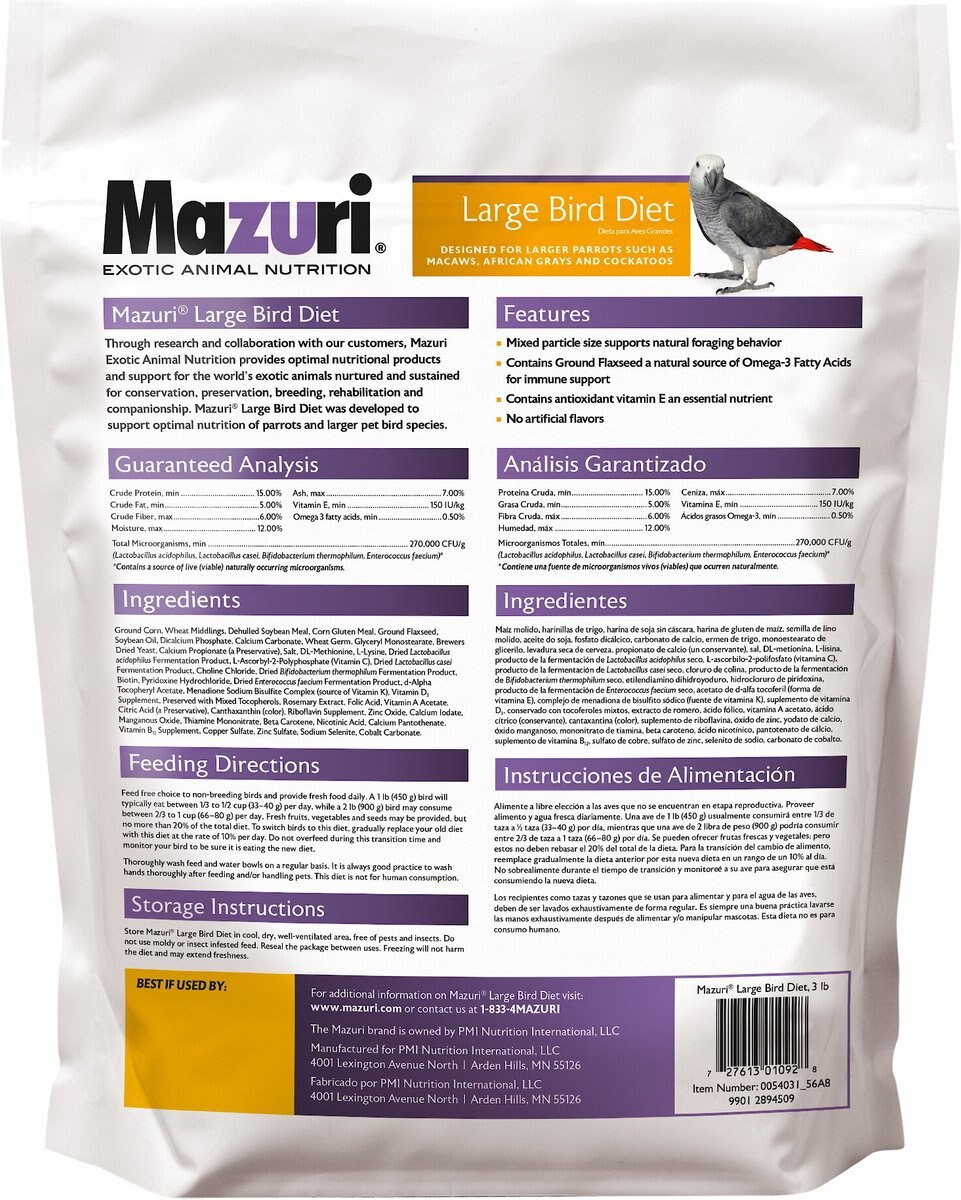 MAZURI Large Bird Food, 3lb bag