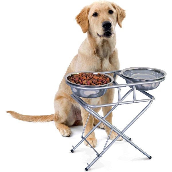 PAWFECT PETS Adjustable Height Elevated Raised Dog Bowl Stand with four  Stainless Steel Bowls, Large 