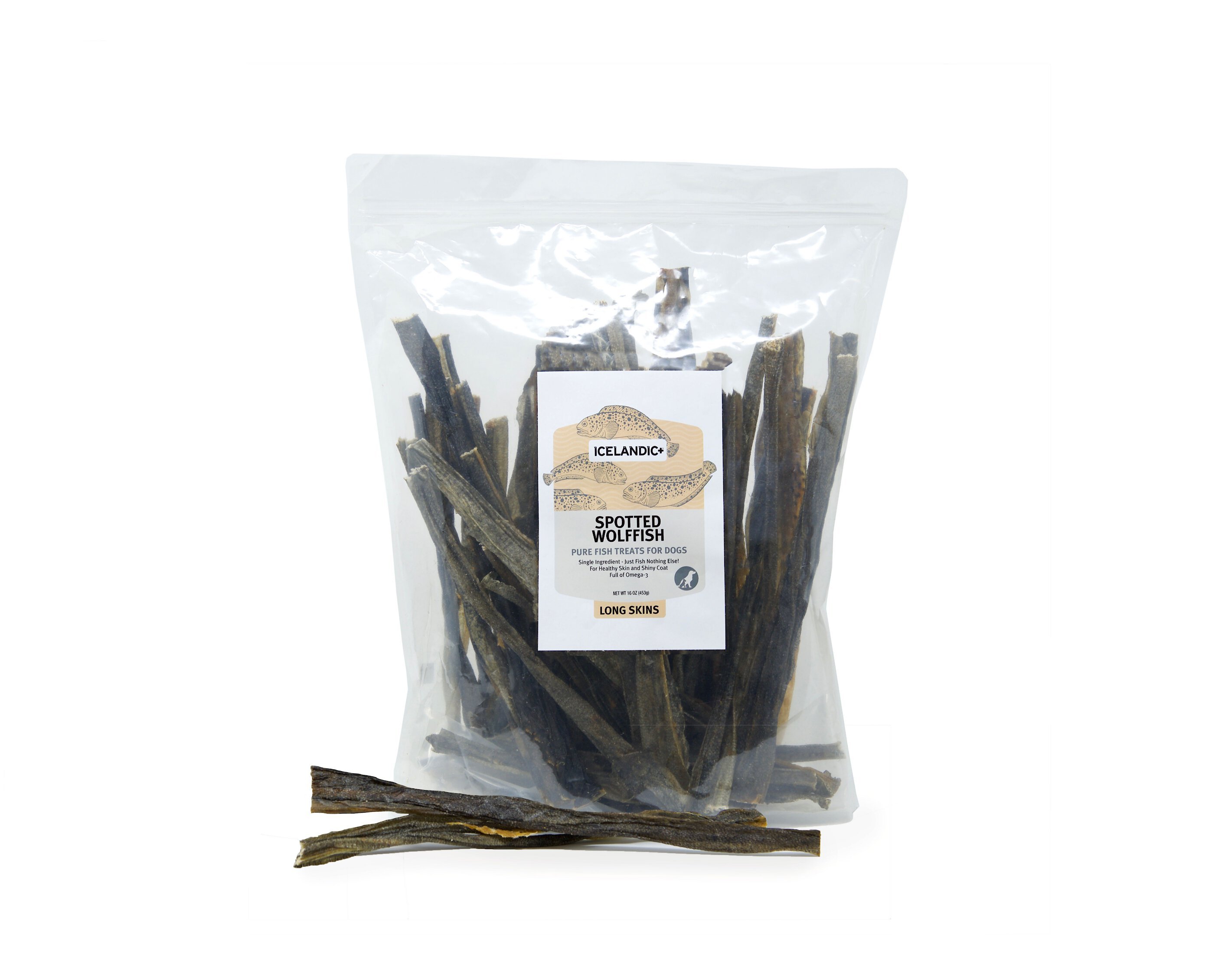 Icelandic+ Spotted Wolffish Skin Strips Dog Treats