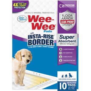 Four Paws Wee-Wee Super Absorbent Dog Pee Pads with Insta-Rise Border, 22 x 23-in, 10 count, Unscented