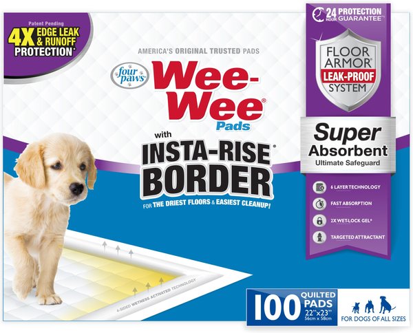 Four Paws Wee-Wee Unscented Insta-Rise Border Super Absorbant Dog Pee Pads, 22x23-in, 100 count slide 1 of 10