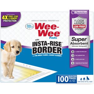 Four Paws Wee-Wee Unscented Insta-Rise Border Super Absorbant Dog Pee Pads, 22x23-in, 100 count