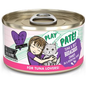 BFF Play Pate Lovers Tuna & Beef Bodacious Wet Cat Food, 2.8-oz can, pack of 12