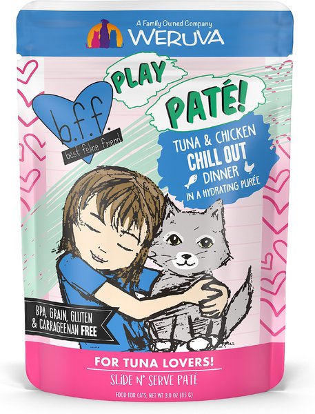 BFF Play Pate Lovers Tuna & Chicken Chill Out Wet Cat Food, 3-oz pouch, pack of 12 slide 1 of 10