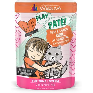 BFF Play Pate Lovers Tuna & Salmon Shhh Wet Cat Food, 3-oz pouch, pack of 12