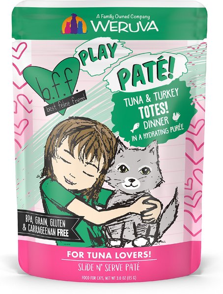BFF Play Pate Lovers Tuna & Turkey Totes Wet Cat Food, 3-oz pouch, pack of 12 slide 1 of 10