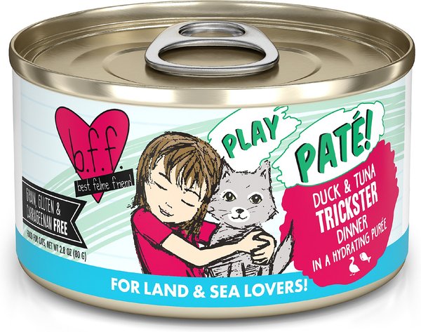 BFF Play Pate Lovers Duck & Tuna Trickster Wet Cat Food, 2.8-oz can, pack of 12 slide 1 of 10