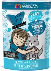 BFF Play Pate Lovers Chicken & Tuna Tubular Wet Cat Food, 3-oz pouch, pack of 12