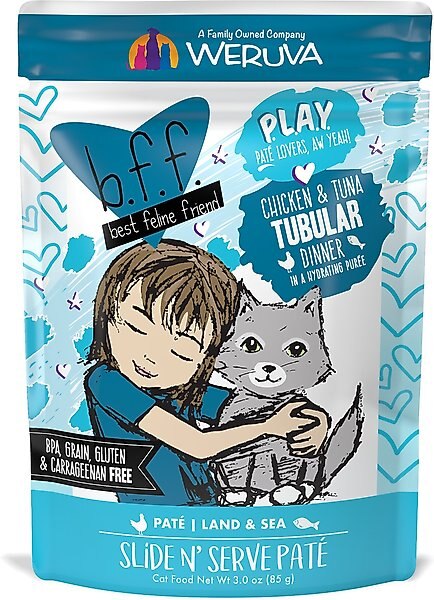 BFF Play Pate Lovers Chicken & Tuna Tubular Wet Cat Food, 3-oz pouch, pack of 12 slide 1 of 10