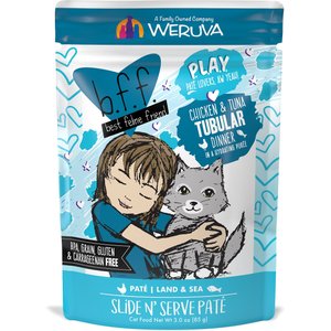 BFF Play Pate Lovers Chicken & Tuna Tubular Wet Cat Food, 3-oz pouch, pack of 12