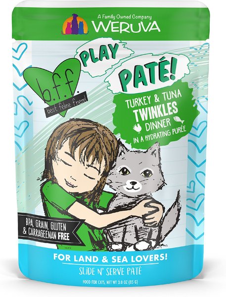 BFF Play Pate Lovers Turkey & Tuna Twinkles Wet Cat Food, 3-oz pouch, pack of 12 slide 1 of 10