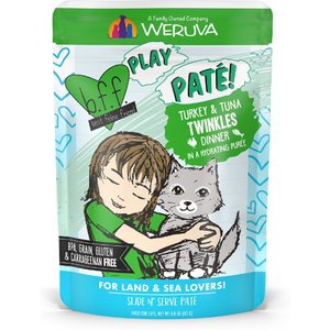 BFF Play Pate Lovers Turkey & Tuna Twinkles Wet Cat Food, 3-oz pouch, pack of 12