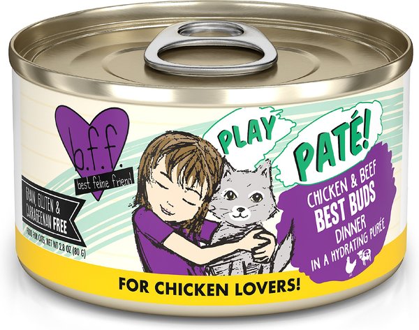 BFF Play Pate Lovers Chicken & Beef Best Buds Wet Cat Food, 2.8-oz can, pack of 12 slide 1 of 10