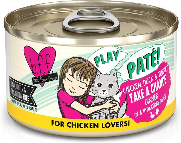 BFF Play Pate Lovers Chicken, Duck & Turkey Take a Chance Wet Cat Food, 2.8-oz can, pack of 12 slide 1 of 11
