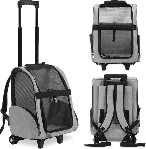 Kopeks Deluxe Backpack Pet Travel Carrier with Double Wheels - Black 