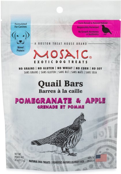 Mosaic Quail Bars Pomegranate & Apple Exotic Dog Treats, 4-oz pouch slide 1 of 3