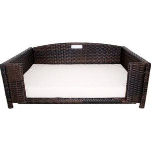 Iconic Pet Rattan Rectangular Sofa Cat & Dog Bed with Removable Cover, Espresso, Large