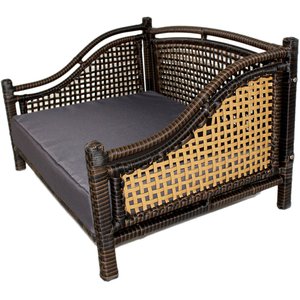 Iconic Pet Maharaja Rattan Sofa Cat & Dog Bed with Removable Cover, Caramel & Mocha