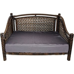 Iconic Pet Maharaja Rattan Sofa Cat & Dog Bed with Removable Cover, Caramel & Mocha