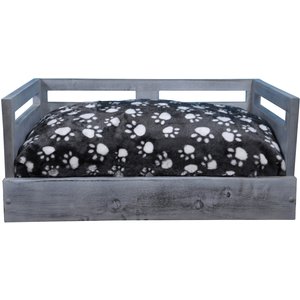 Iconic Pet Sassy Paws Wooden Sofa Cat & Dog Bed w/Removable Cover, Antique Gray, Small