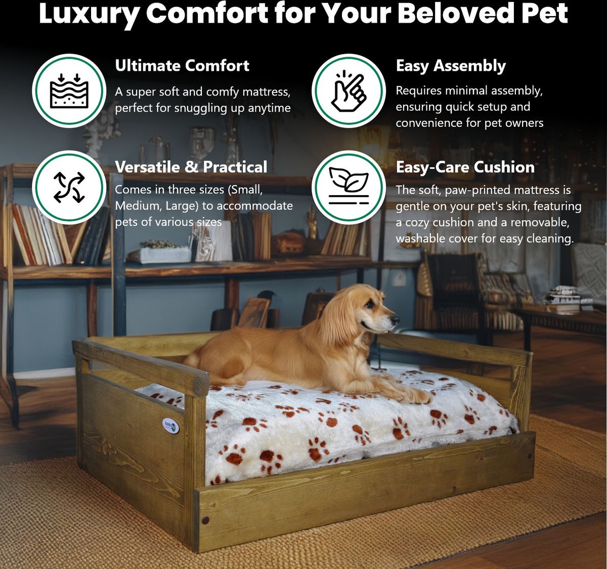 Iconic Pet Sassy Paws Wooden Sofa Cat & Dog Bed with Removable Cover