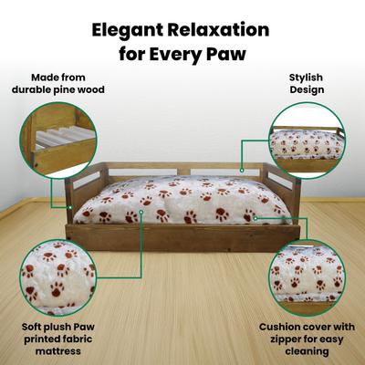 Show full view: Iconic Pet Sassy Paws Wooden Sofa Cat & Dog Bed with Removable Cover, Rustic Brown, Medium slide 8 of 9