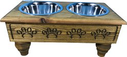 Iconic Pet Sassy Paws Wooden Elevated Dog & Cat Bowls, Rustic Brown, 4-cup