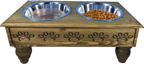 Show full view: Iconic Pet Sassy Paws Wooden Elevated Dog & Cat Bowls, Rustic Brown, 4-cup slide 5 of 6