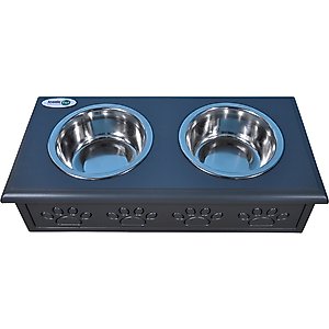 Iconic Pet Sassy Paws Wooden Elevated Dog & Cat Bowls, Black, 2-cup