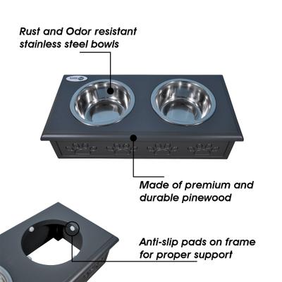 Show full view: Iconic Pet Sassy Paws Wooden Elevated Dog & Cat Bowls, Black, 2-cup slide 5 of 7