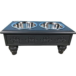 Iconic Pet Sassy Paws Wooden Elevated Dog & Cat Bowls, Black, 4-cup