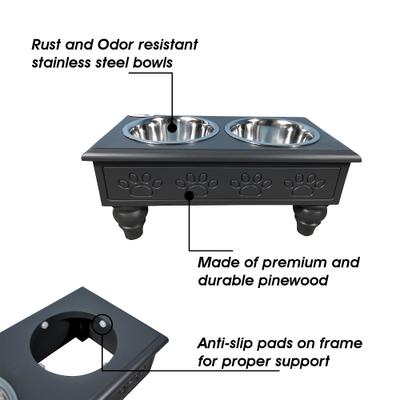 Show full view: Iconic Pet Sassy Paws Wooden Elevated Dog & Cat Bowls, Black, 4-cup slide 4 of 6