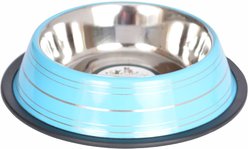 Iconic Pet Color Splash Stripe Non-Skid Stainless Steel Dog & Cat Bowl, Blue, 8-oz