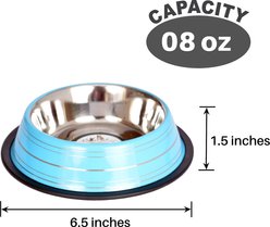Iconic Pet Color Splash Stripe Non-Skid Stainless Steel Dog & Cat Bowl, Blue, 8-oz slide 2 of 6