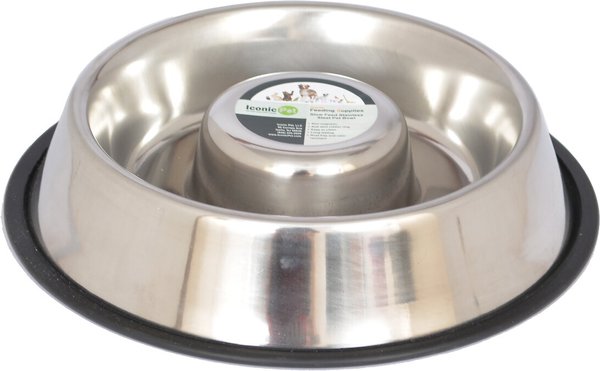 Iconic Pet Non-Skid Stainless Steel Slow Feeder Dog & Cat Bowl, 1.5-cup slide 1 of 4