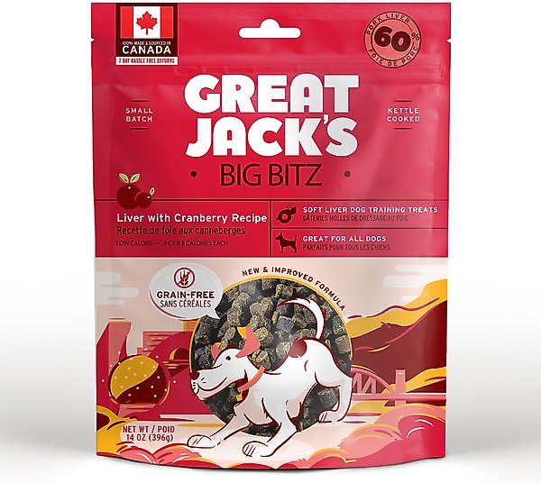 Great Jack's Big Bitz Liver & Cranberry Recipe Grain-Free Dog Treats, 14-oz bag slide 1 of 7