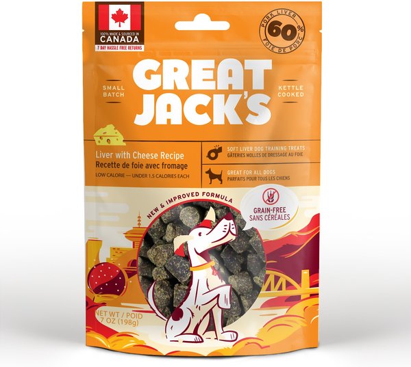Great Jack's Big Bitz Liver & Cheese Recipe Grain-Free Dog Treats, 7-oz bag slide 1 of 7
