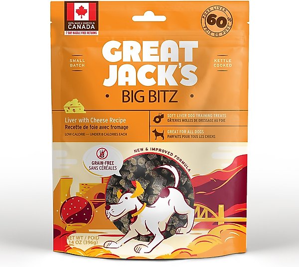 Great Jack's Big Bitz Liver & Cheese Recipe Grain-Free Dog Treats, 14-oz bag slide 1 of 7