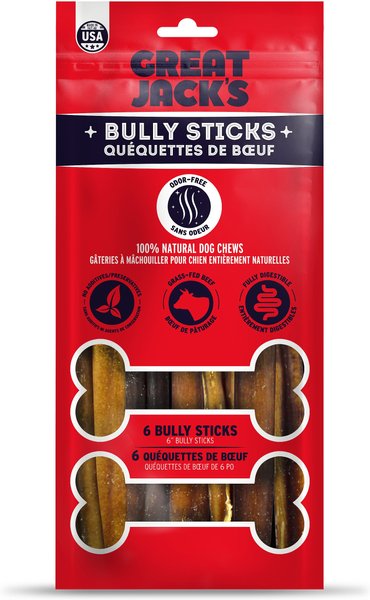 Great Jack's USA Made Bully Sticks Dog Treats, 5-7-in, 6 count slide 1 of 8