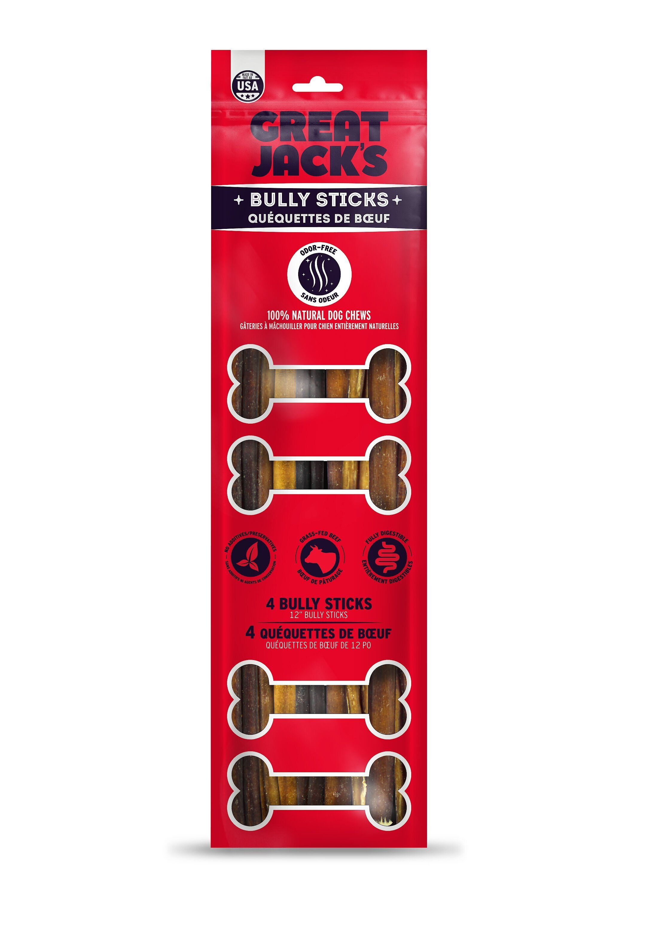 GREAT JACK'S USA Made Bully Sticks Dog Treats, 12in Customer Questions