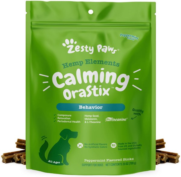 Zesty Paws Hemp Elements Calming OraStix Peppermint Flavored Soft Chews Calming Supplement for Dogs, 25-oz bag slide 1 of 9