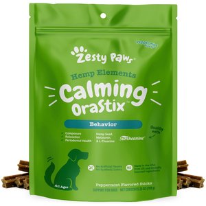 Zesty Paws Hemp Elements Calming OraStix Peppermint Flavored Soft Chews Calming Supplement for Dogs