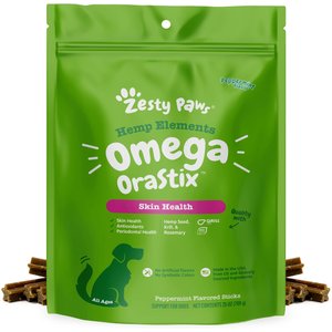 Zesty Paws Hemp Elements Omega OraStix Peppermint Flavor Dog Dental Chews, 25 count
