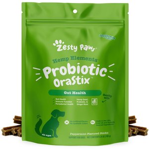 Zesty Paws Hemp Elements Probiotic OraStix Peppermint Flavored Dog Dental Chews, 25-oz bag