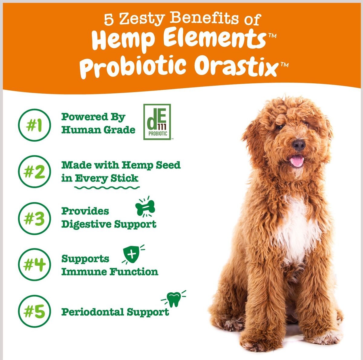 Zesty Paws Hemp Elements Probiotic OraStix Peppermint Flavored Dog Dental Chews