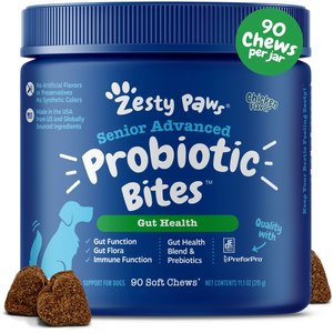 Zesty Paws Advanced Probiotic Bites Chicken Flavored Soft Chews Digestive Supplement for Senior Dogs, 90 Count