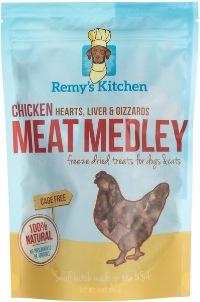 Remy's Kitchen Chicken Hearts, Liver & Gizzards Meat Medley Freeze-Dried Dog & Cat Treats, 3-oz bag slide 1 of 2