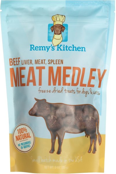 Remy's Kitchen Beef Liver, Meat, Spleen Medley Freeze-Dried Dog & Cat Treats, 3-oz bag slide 1 of 2